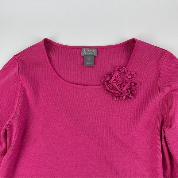 Sigrid Olsen Sweater Womens Petite Medium Pink Flower - Picture 3 of 9